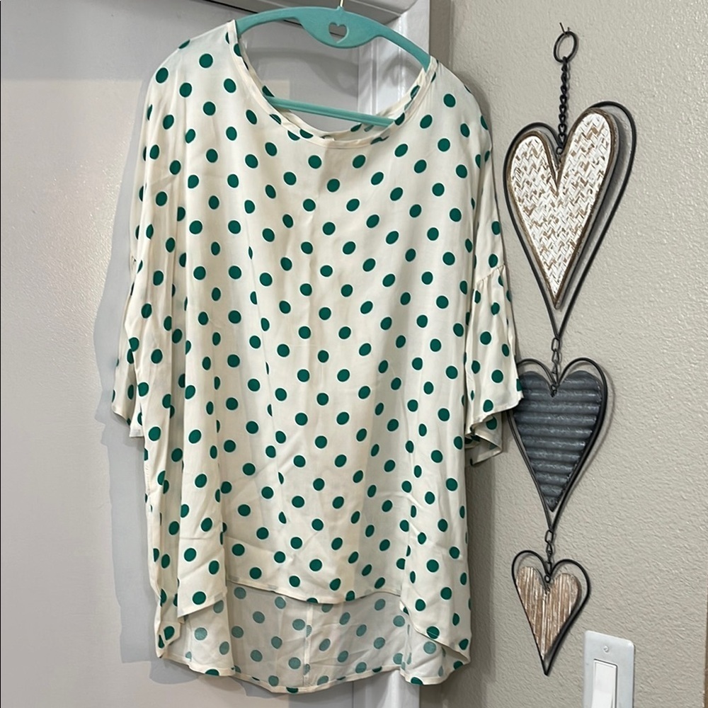 Cream and Black Polka Dot Bell Sleeve Blouse